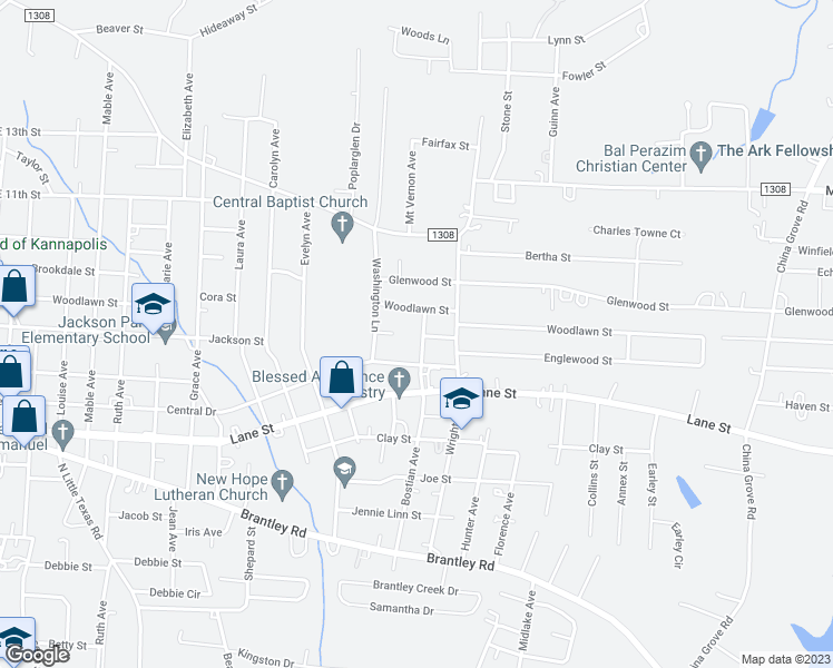map of restaurants, bars, coffee shops, grocery stores, and more near 801 Bostian Avenue in Kannapolis
