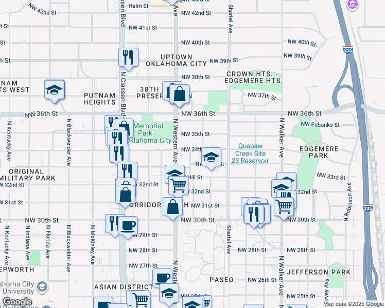 map of restaurants, bars, coffee shops, grocery stores, and more near 920 Northwest 34th Street in Oklahoma City