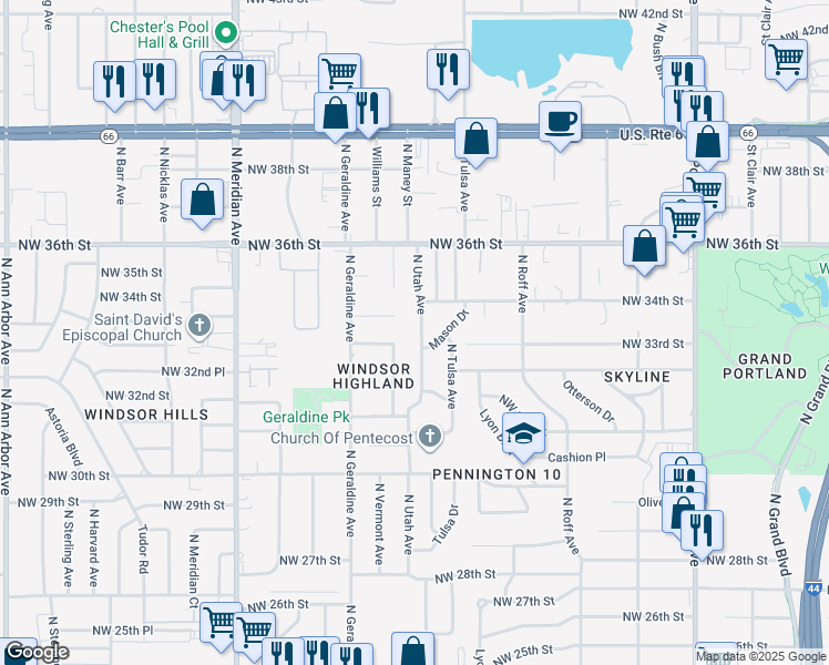 map of restaurants, bars, coffee shops, grocery stores, and more near 3409 North Utah Avenue in Oklahoma City