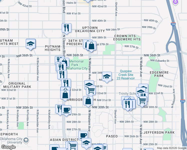 map of restaurants, bars, coffee shops, grocery stores, and more near 920 Northwest 34th Street in Oklahoma City