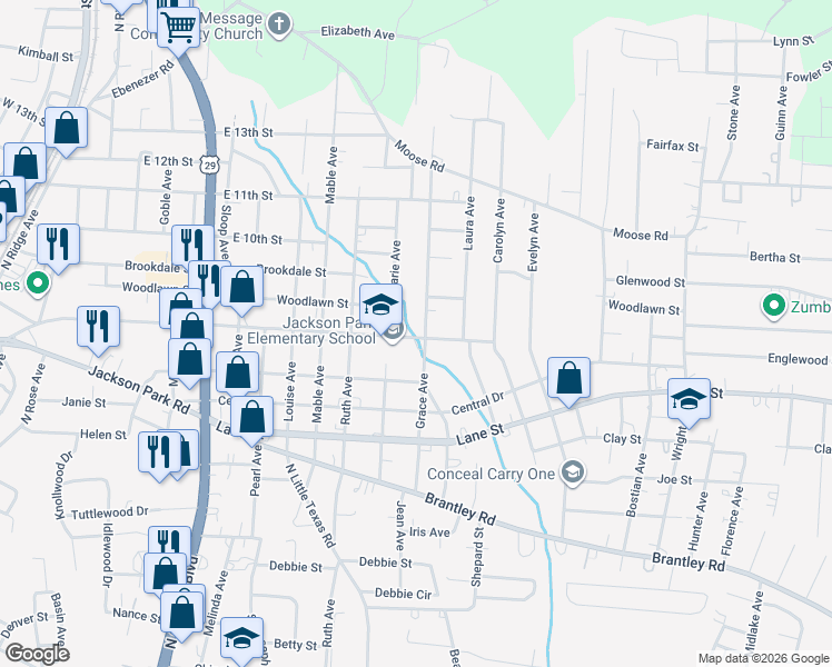 map of restaurants, bars, coffee shops, grocery stores, and more near 801 Grace Avenue in Kannapolis