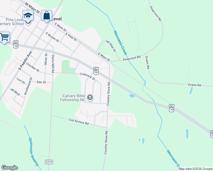map of restaurants, bars, coffee shops, grocery stores, and more near 40 Country Store Road in Selma