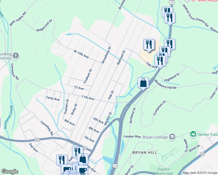 map of restaurants, bars, coffee shops, grocery stores, and more near 2001-2089 Railroad St in Dayton