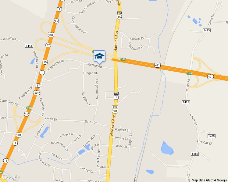map of restaurants, bars, coffee shops, grocery stores, and more near 440 Morning Star Drive in Sanford