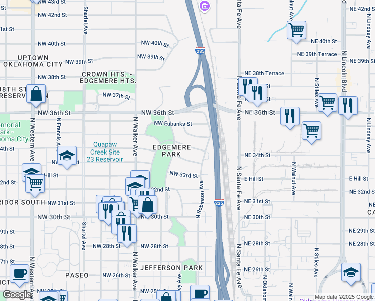 map of restaurants, bars, coffee shops, grocery stores, and more near 228 Northwest 35th Street in Oklahoma City