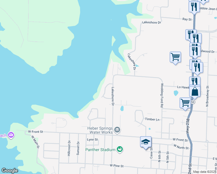 map of restaurants, bars, coffee shops, grocery stores, and more near 1238 Palisades Circle in Heber Springs