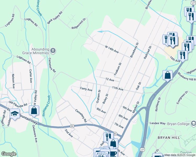 map of restaurants, bars, coffee shops, grocery stores, and more near 289 12 Avenue in Dayton