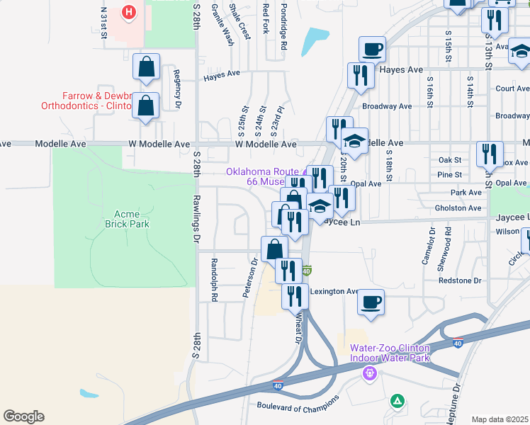 map of restaurants, bars, coffee shops, grocery stores, and more near 123-131 Rawlings Road in Clinton