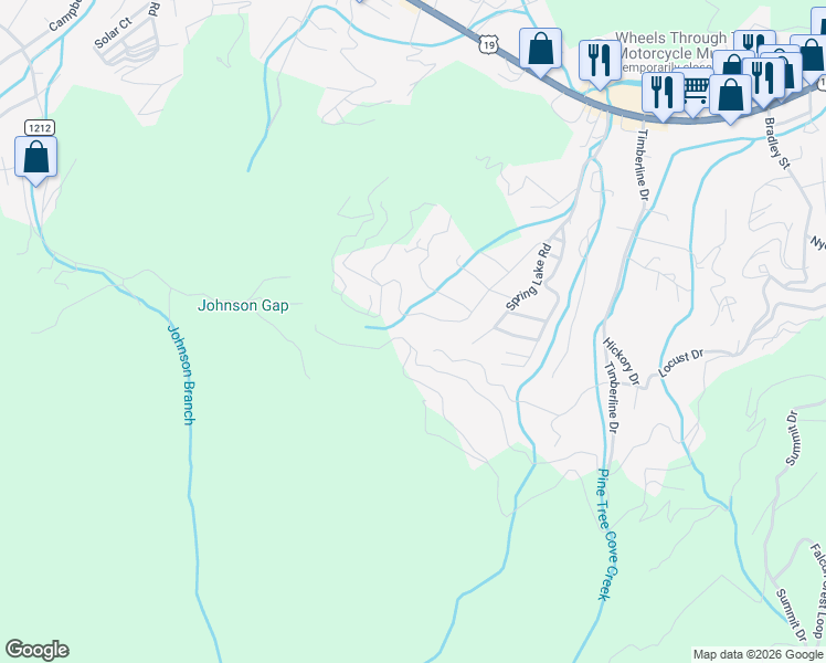 map of restaurants, bars, coffee shops, grocery stores, and more near 887 Locust Drive in Maggie Valley