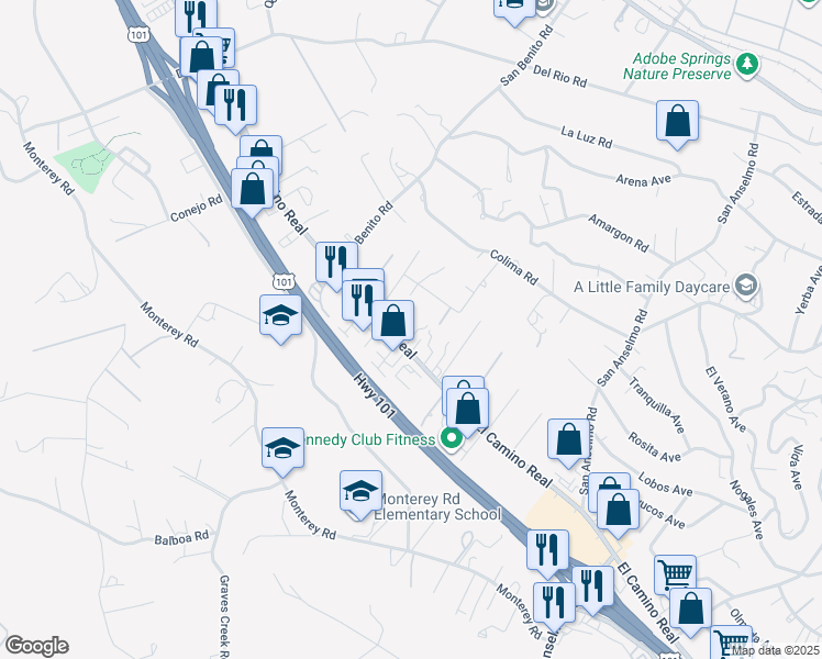 map of restaurants, bars, coffee shops, grocery stores, and more near 3215 El Camino Real in Atascadero
