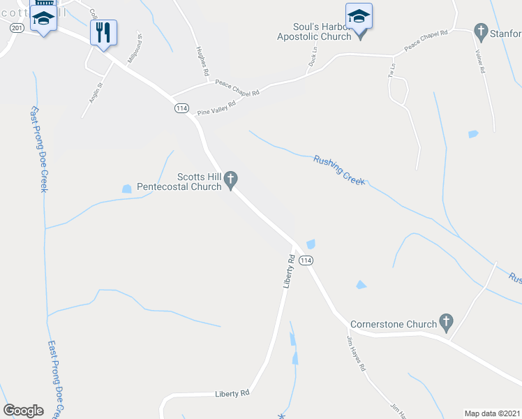 map of restaurants, bars, coffee shops, grocery stores, and more near 9198 Tennessee 114 in Scotts Hill
