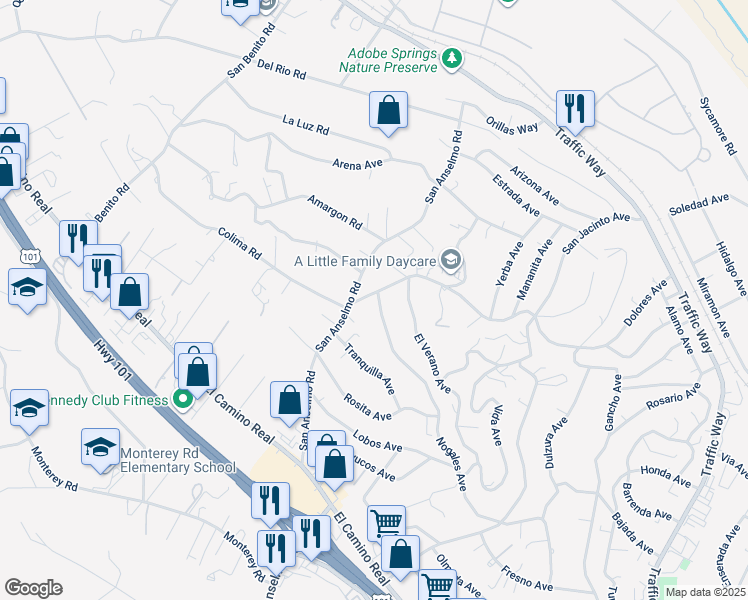 map of restaurants, bars, coffee shops, grocery stores, and more near 4080 Dolores Avenue in Atascadero