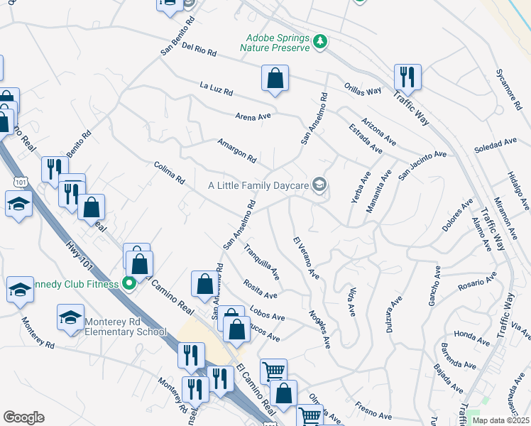 map of restaurants, bars, coffee shops, grocery stores, and more near 4080 Dolores Avenue in Atascadero
