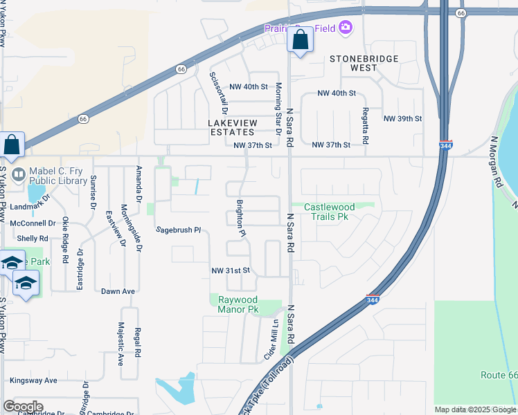 map of restaurants, bars, coffee shops, grocery stores, and more near 10625 Northwest 34th Terrace in Yukon