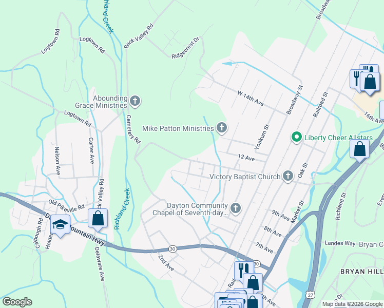 map of restaurants, bars, coffee shops, grocery stores, and more near 786 11th Avenue in Dayton