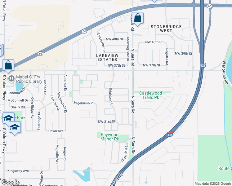 map of restaurants, bars, coffee shops, grocery stores, and more near 10616 Northwest 34th Terrace in Yukon