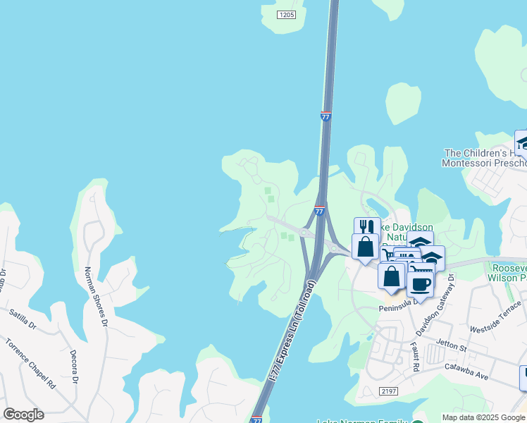 map of restaurants, bars, coffee shops, grocery stores, and more near 625 Portside Drive in Davidson