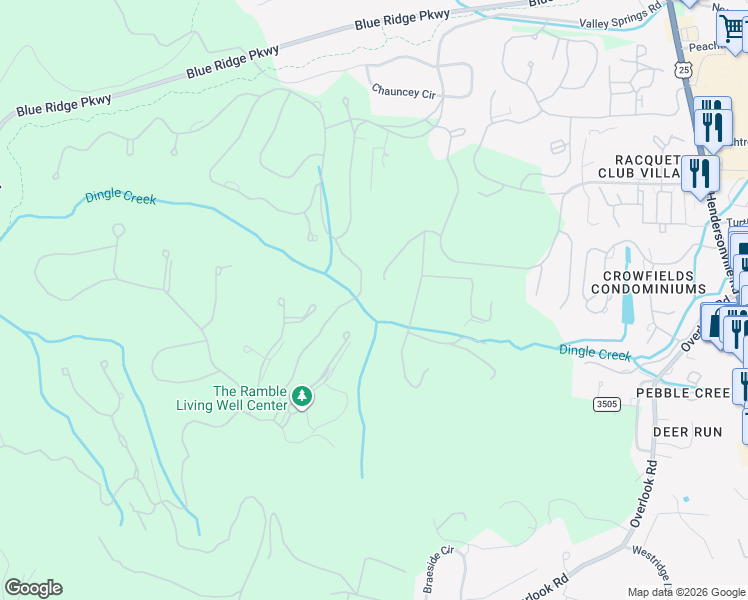 map of restaurants, bars, coffee shops, grocery stores, and more near 341 Racquet Club Road in Asheville