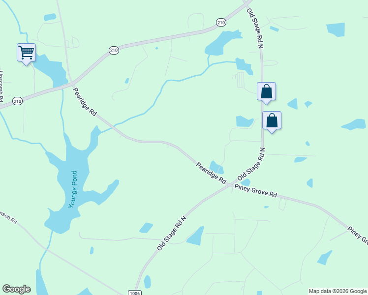 map of restaurants, bars, coffee shops, grocery stores, and more near 2244 Pearidge Road in Angier