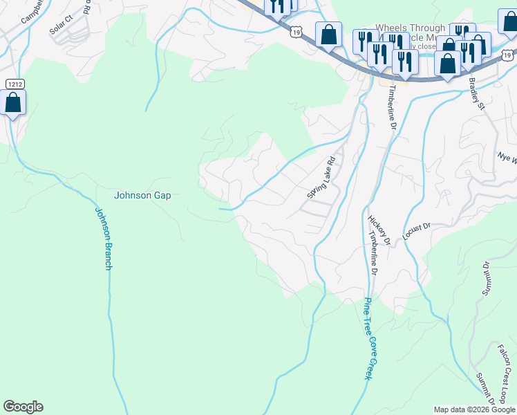 map of restaurants, bars, coffee shops, grocery stores, and more near 887 Locust Drive in Maggie Valley