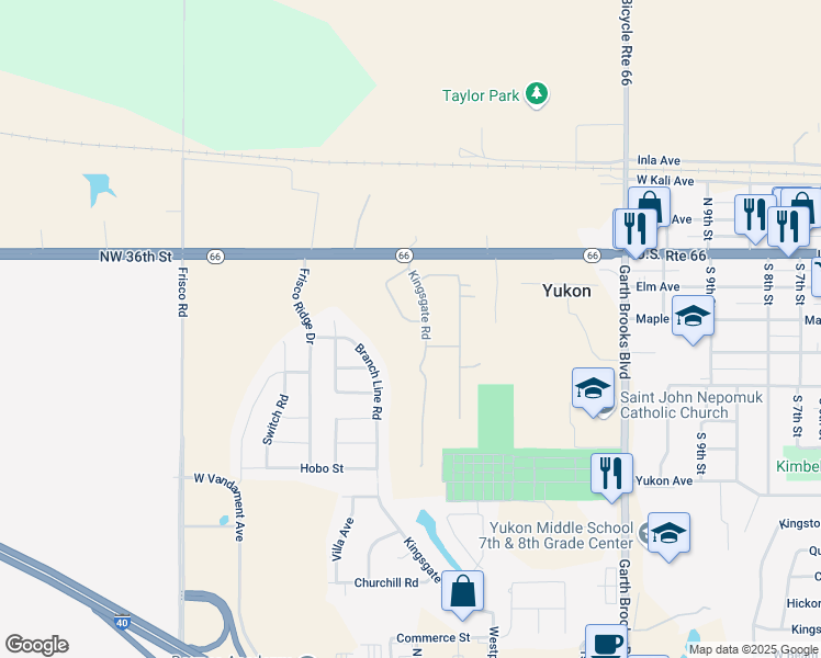 map of restaurants, bars, coffee shops, grocery stores, and more near 308 Kingsgate Road in Yukon