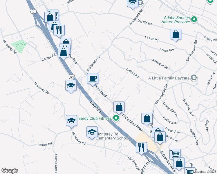 map of restaurants, bars, coffee shops, grocery stores, and more near 3215 El Camino Real in Atascadero