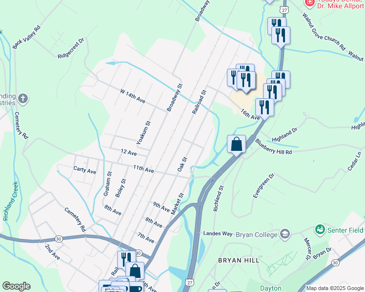 map of restaurants, bars, coffee shops, grocery stores, and more near 2001-2089 Railroad St in Dayton