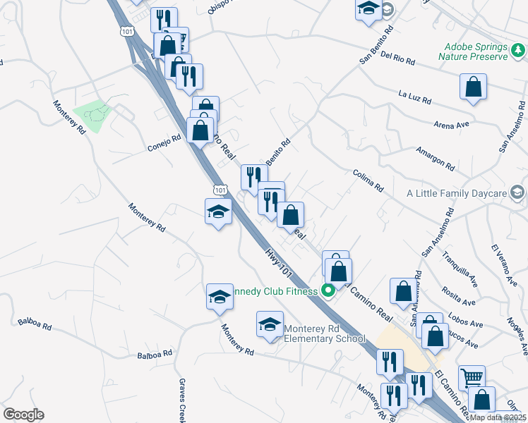 map of restaurants, bars, coffee shops, grocery stores, and more near 3100 El Camino Real in Atascadero