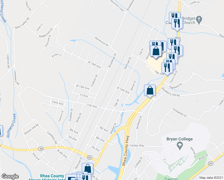 map of restaurants, bars, coffee shops, grocery stores, and more near 2089 Railroad St in Dayton