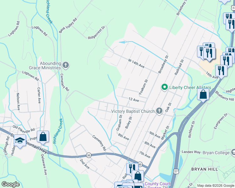 map of restaurants, bars, coffee shops, grocery stores, and more near 289 12 Avenue in Dayton