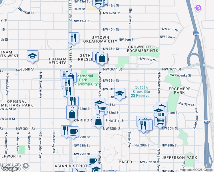 map of restaurants, bars, coffee shops, grocery stores, and more near 920 Northwest 34th Street in Oklahoma City