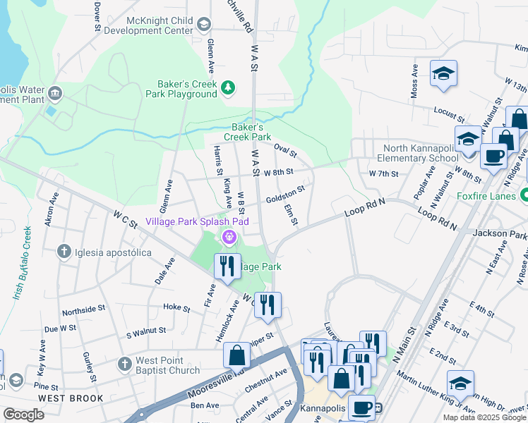 map of restaurants, bars, coffee shops, grocery stores, and more near 814 West A Street in Kannapolis