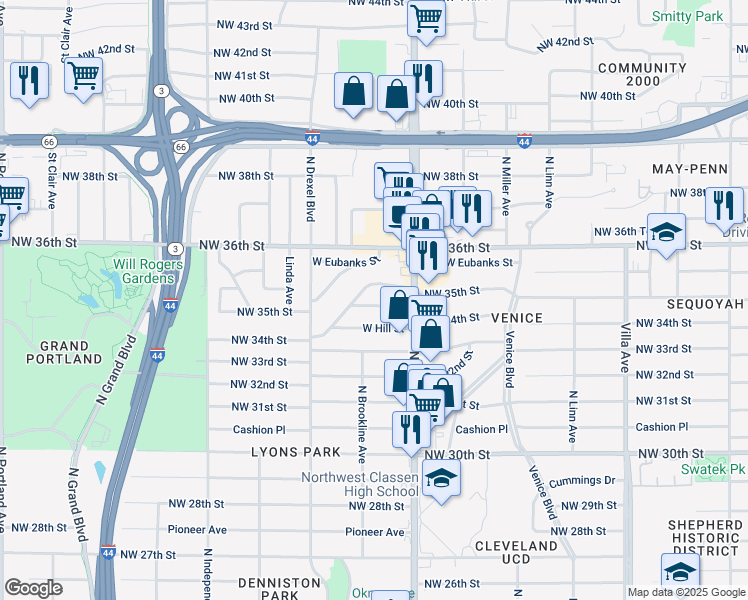 map of restaurants, bars, coffee shops, grocery stores, and more near 2937 Northwest 35th Street in Oklahoma City