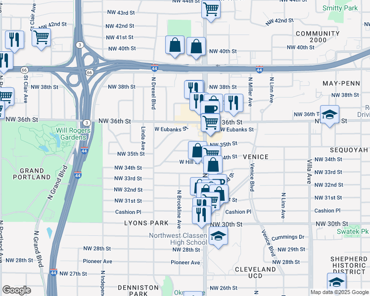 map of restaurants, bars, coffee shops, grocery stores, and more near 2937 Northwest 35th Street in Oklahoma City