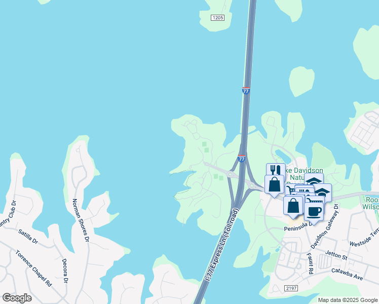 map of restaurants, bars, coffee shops, grocery stores, and more near 657 Portside Drive in Davidson