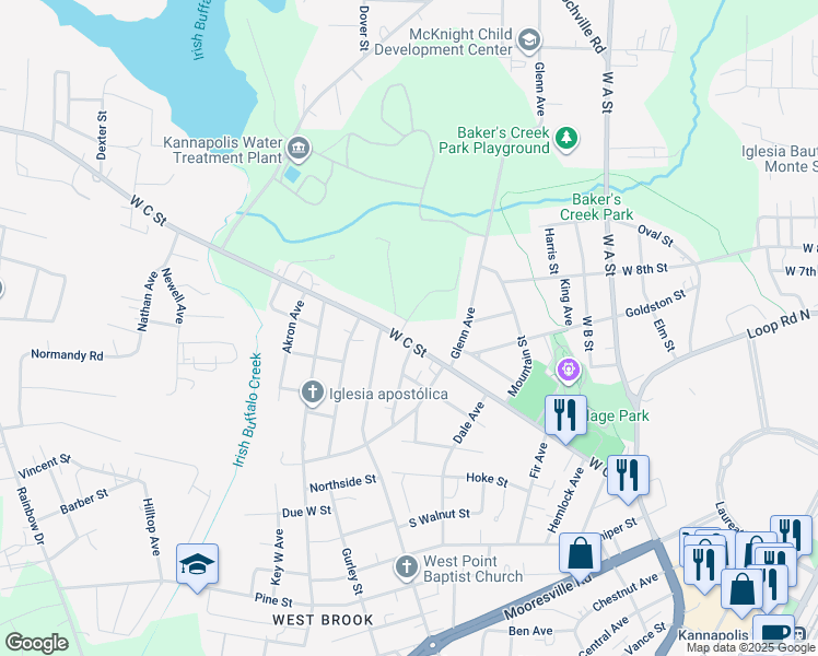 map of restaurants, bars, coffee shops, grocery stores, and more near 312 Irish Glen Drive in Kannapolis