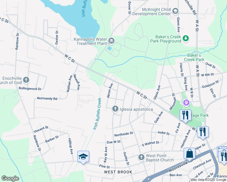 map of restaurants, bars, coffee shops, grocery stores, and more near Rena Street in Kannapolis