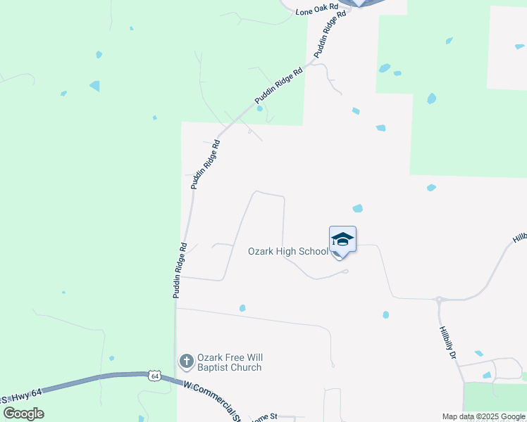 map of restaurants, bars, coffee shops, grocery stores, and more near 1631 Hillbilly Drive in Ozark