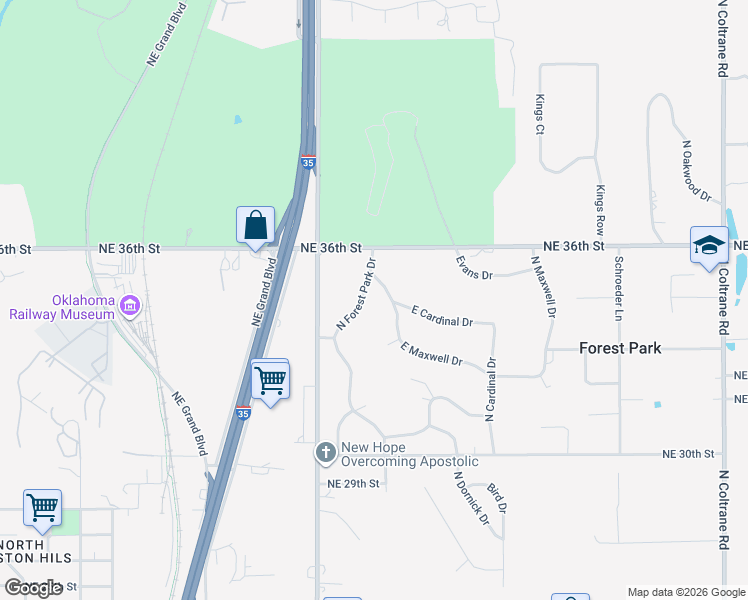 map of restaurants, bars, coffee shops, grocery stores, and more near 3506 North Forest Park Drive in Forest Park
