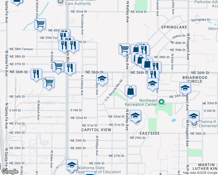 map of restaurants, bars, coffee shops, grocery stores, and more near 846 Marilyn Street in Oklahoma City