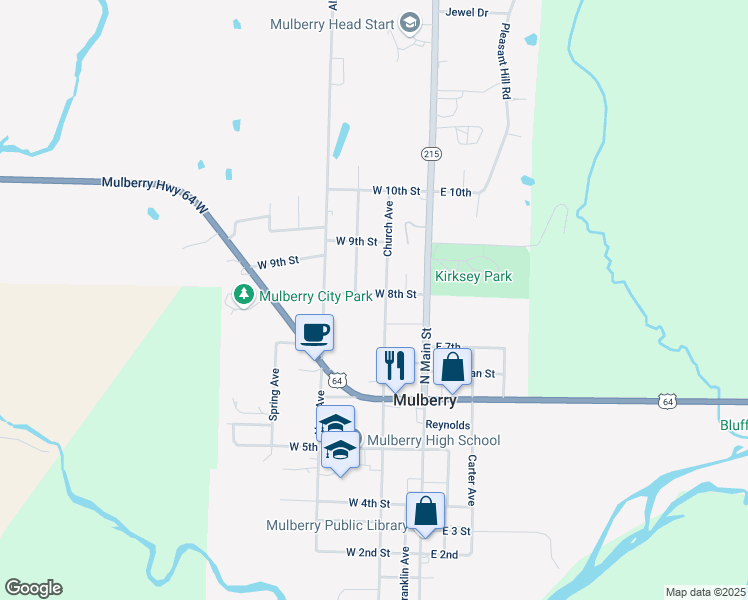 map of restaurants, bars, coffee shops, grocery stores, and more near 826 West 8th Street in Mulberry