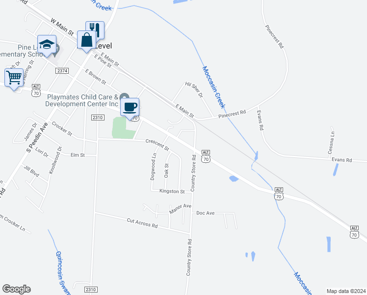 map of restaurants, bars, coffee shops, grocery stores, and more near 2440 US Highway 70a East in Selma