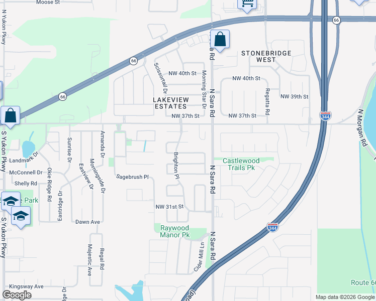 map of restaurants, bars, coffee shops, grocery stores, and more near 10633 Northwest 34th Street in Yukon