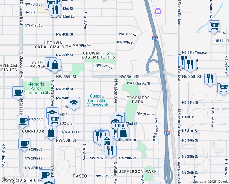 map of restaurants, bars, coffee shops, grocery stores, and more near 500 Northwest 35th Street in Oklahoma City