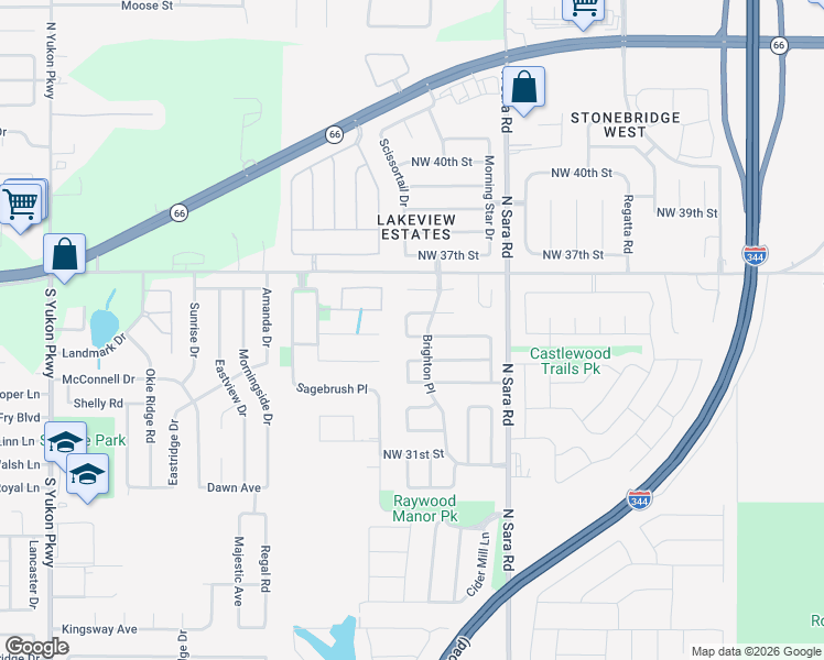 map of restaurants, bars, coffee shops, grocery stores, and more near 10709 Northwest 34th Street in Yukon