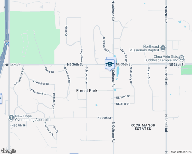 map of restaurants, bars, coffee shops, grocery stores, and more near 3505 North Mallory Street in Forest Park