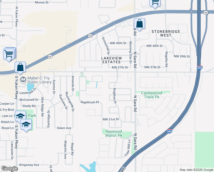 map of restaurants, bars, coffee shops, grocery stores, and more near 3509 Buckingham Place in Yukon