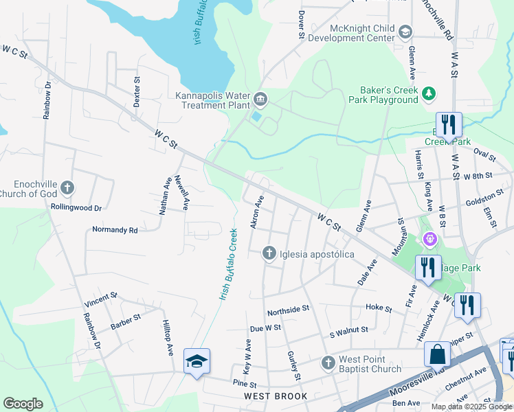 map of restaurants, bars, coffee shops, grocery stores, and more near Rena Street in Kannapolis