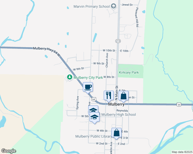 map of restaurants, bars, coffee shops, grocery stores, and more near 826 West 8th Street in Mulberry