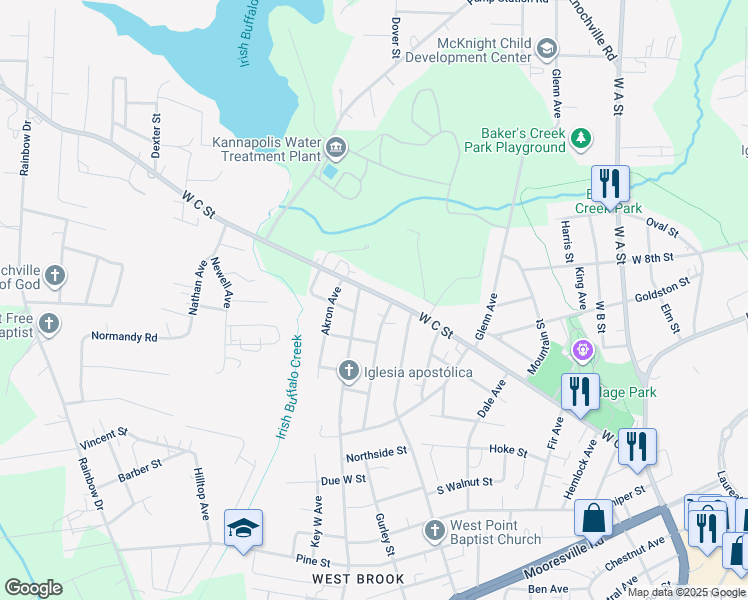 map of restaurants, bars, coffee shops, grocery stores, and more near 1231 W C St in Kannapolis